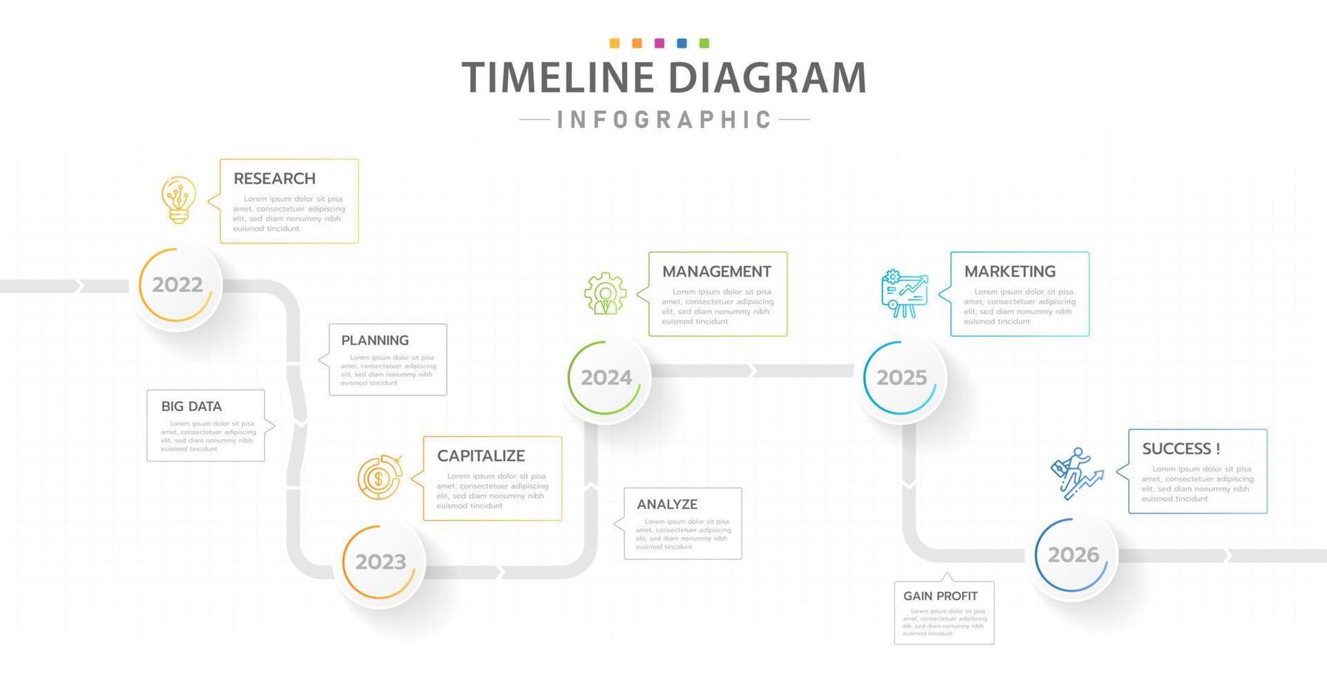 infographic mall för företag. 5 steg modernt tidslinjediagram med planeringsämnen, presentationsvektorinfografik. vektor