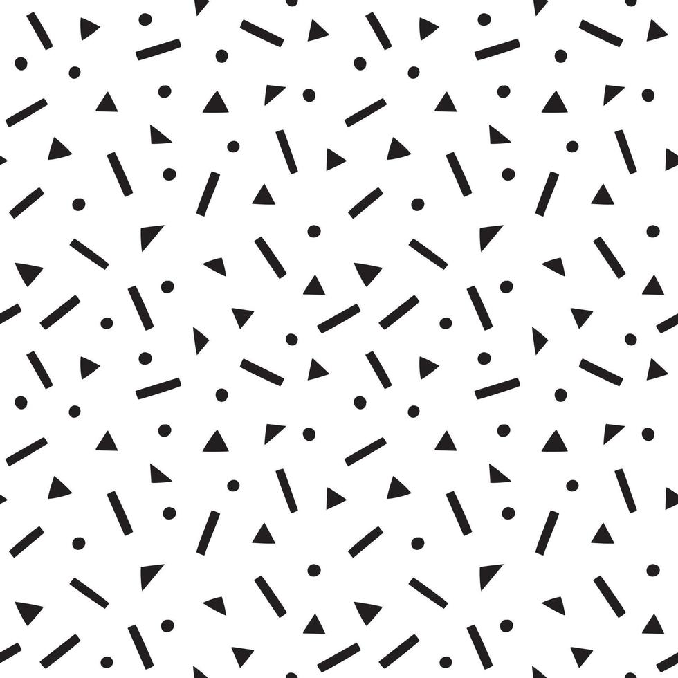 geometrisches Vektormuster im Memphis-Stil. abstrakter nahtloser Hintergrund mit Formen, Punkten, Rechtecken, Dreiecken. vektor