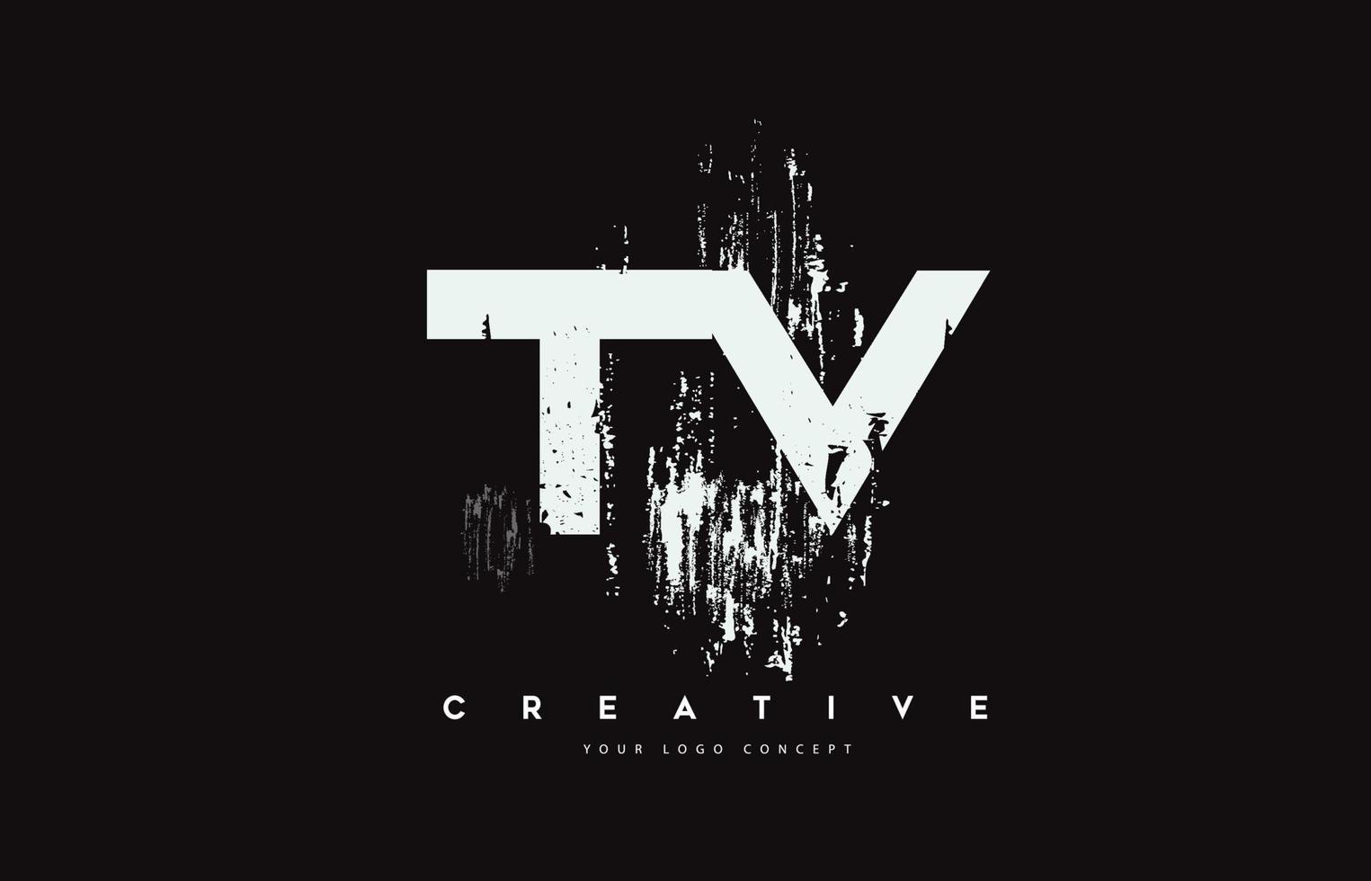 tv tv grunge pinsel brief logo design in weißen farben vektorillustration. vektor