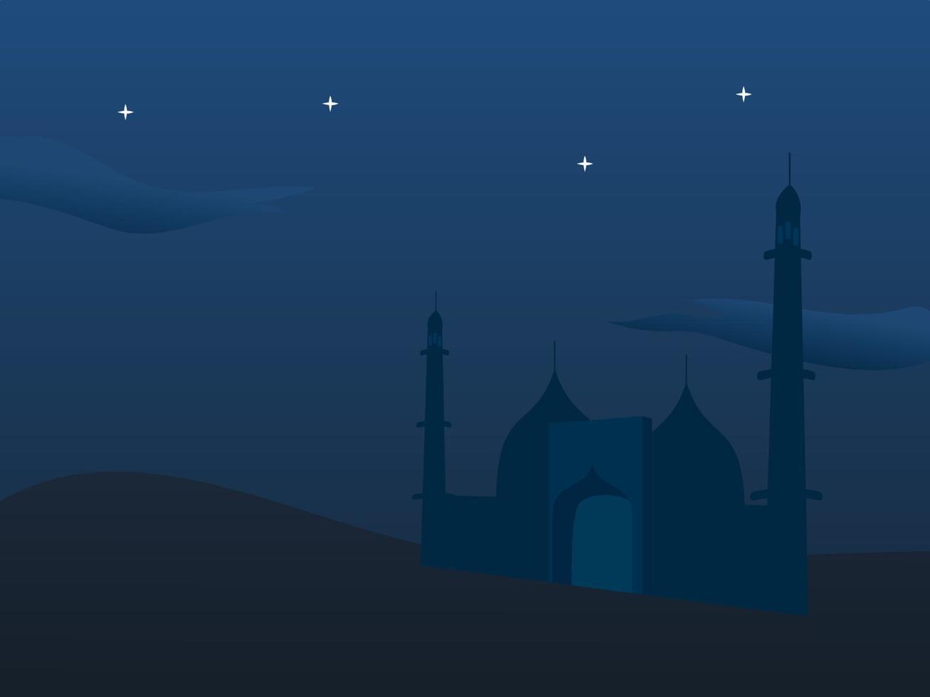 utsikt över moskén på natten vektor