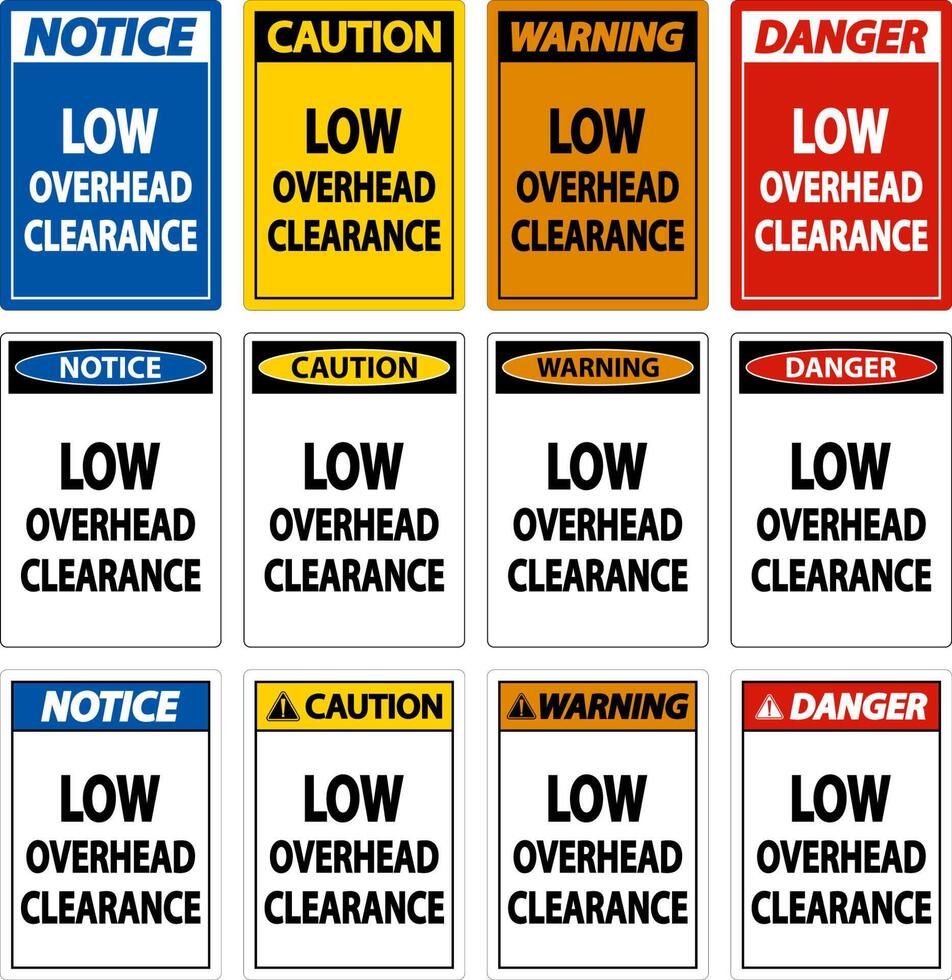 låg overhead clearance skylt på vit bakgrund vektor