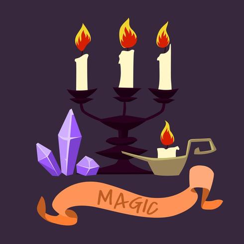 Magische Kerzen und Kristalle vektor