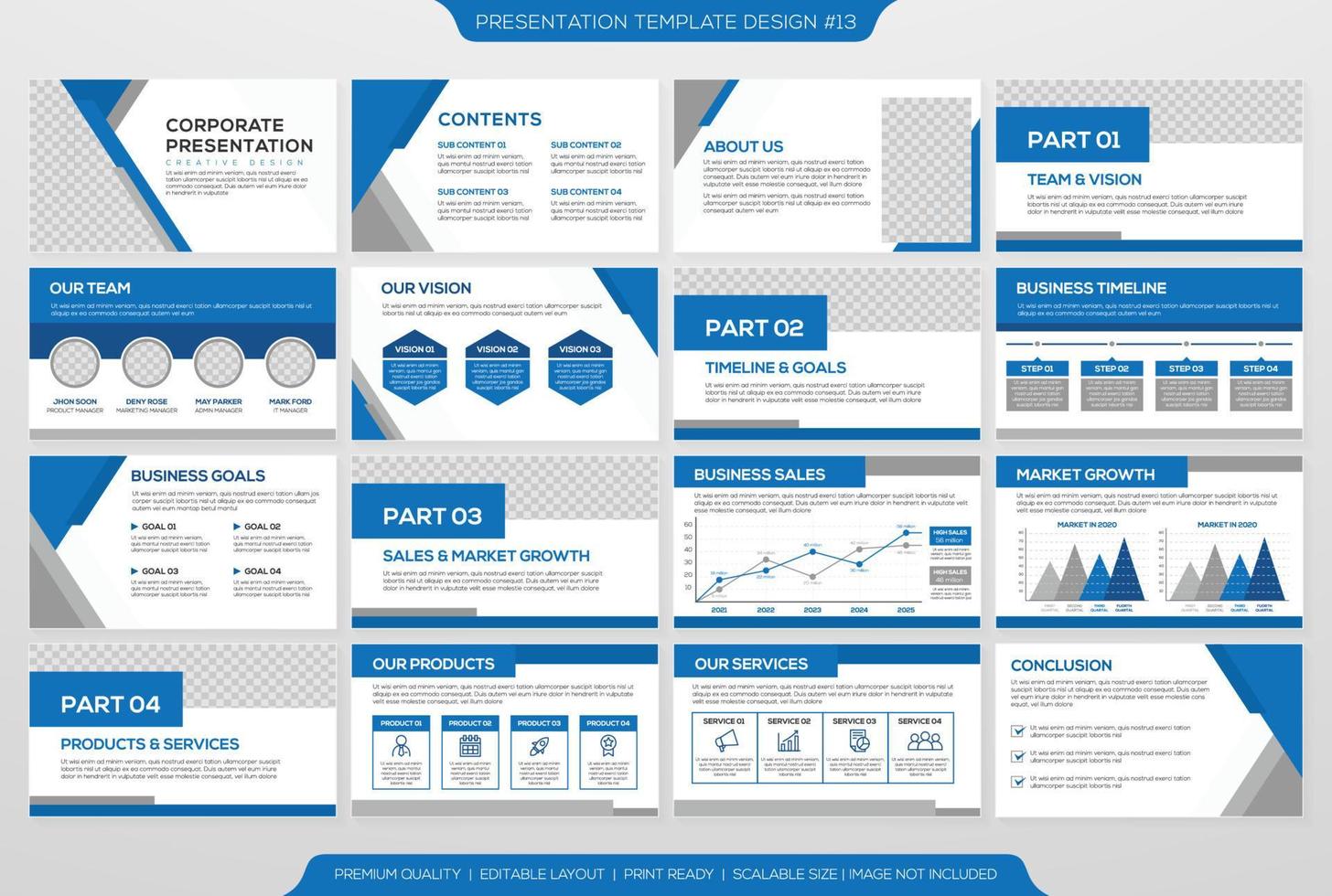 Set von Vorlagen für Unternehmenspräsentationen mit minimalistischem Konzept und modernem Layout für Jahresbericht und Geschäftsprofil vektor