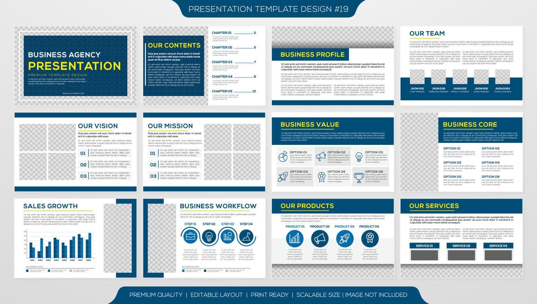 Set von Vorlagen für Unternehmenspräsentationen mit minimalistischem Konzept und modernem Layout für Jahresbericht und Geschäftsprofil vektor
