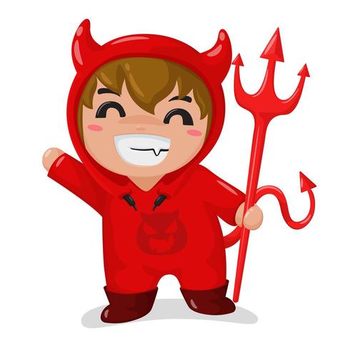 Pojke som bär en röd djävuldräkt vektor