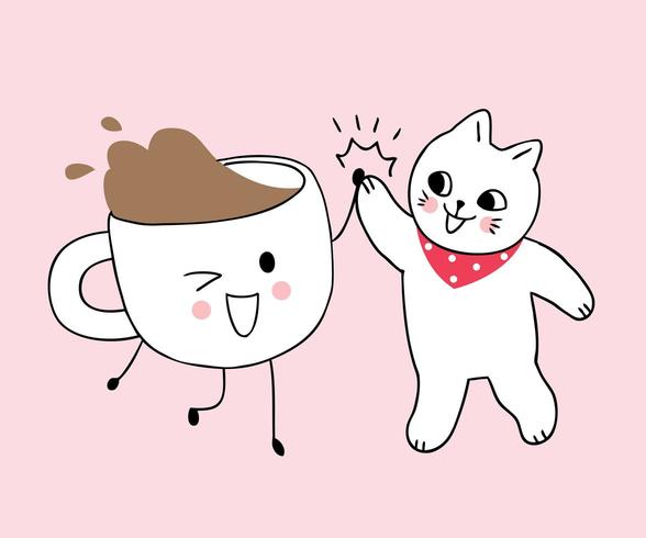 Cartoon süße Katzen und Kaffeetasse vektor