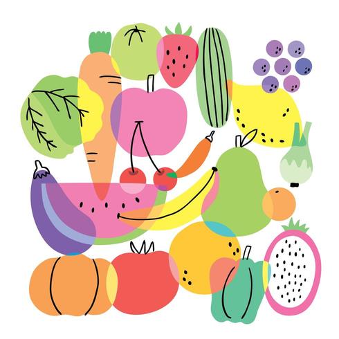 Niedliche flache bunte Obst und Gemüse der Karikatur vektor