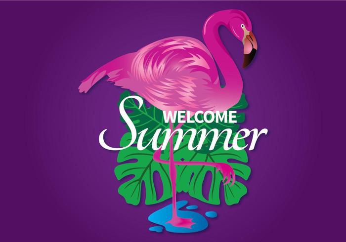 Willkommenes Sommer-Bild mit Flamingo und Blättern vektor