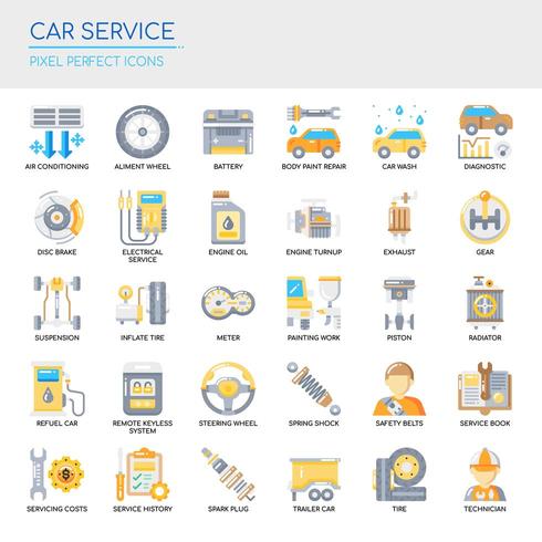 Uppsättning av perfekta ikoner för Car Service tunn linje och pixlar för alla webb- och appprojekt. vektor