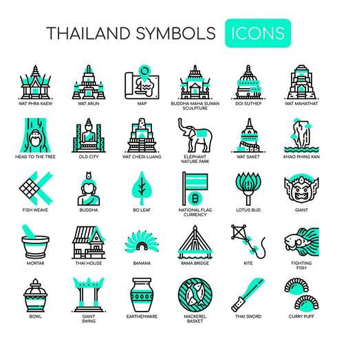 Thailand-symboler, tunna linjer och perfekta ikoner för pixlar vektor