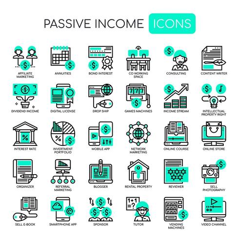 Passiva inkomster, tunn linje och perfekta ikoner för pixlar vektor