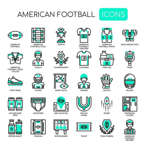 Amerikansk fotboll, tunn linje och perfekta ikoner för pixlar vektor