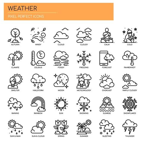 Wetter dünne Linie und Pixel Perfect Icons vektor