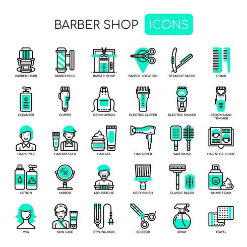 Barber Shop, dünne Linie und Pixel Perfect Icons vektor