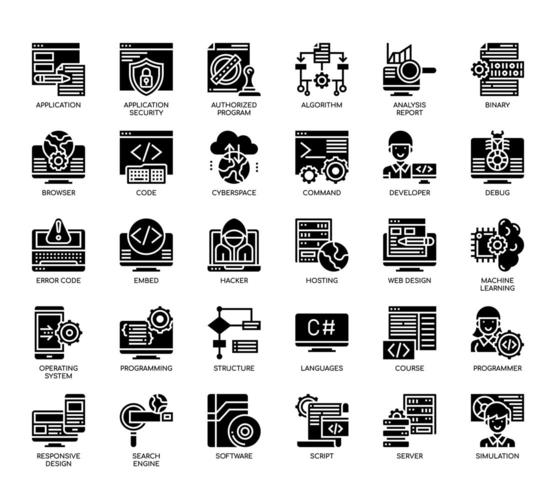 Programmierung, Glyphen-Icons vektor