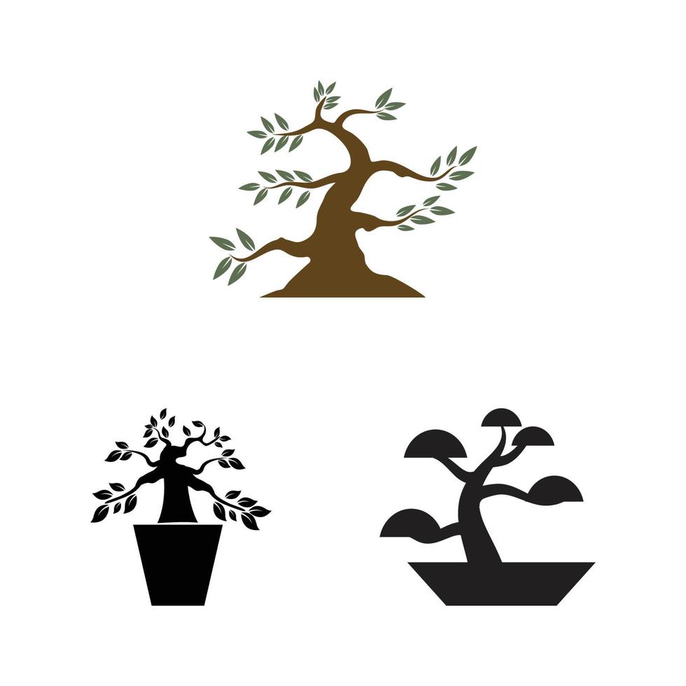 orientalische Bonsai-Kunst, japanischer Mini-Pflanzenbaum auf Topf-Silhouette-Logo-Design-Vektor vektor