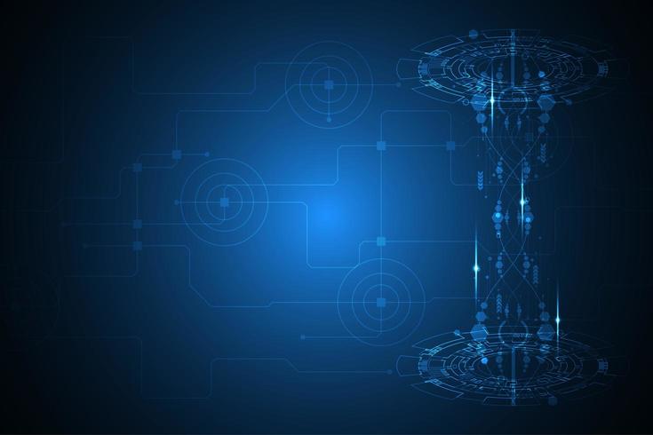 Glödande blå bakgrund med digital teknik 3d form vektor