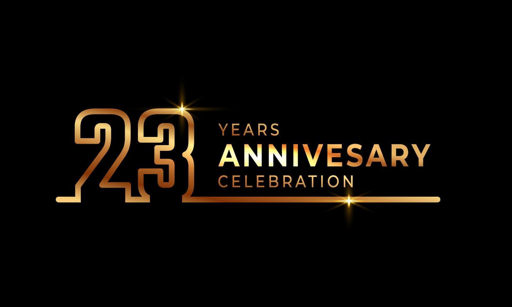 Logotyp zum 23-jährigen Jubiläum mit goldfarbenen Schriftnummern aus einer verbundenen Linie für Feierlichkeiten, Hochzeiten, Grußkarten und Einladungen einzeln auf dunklem Hintergrund vektor