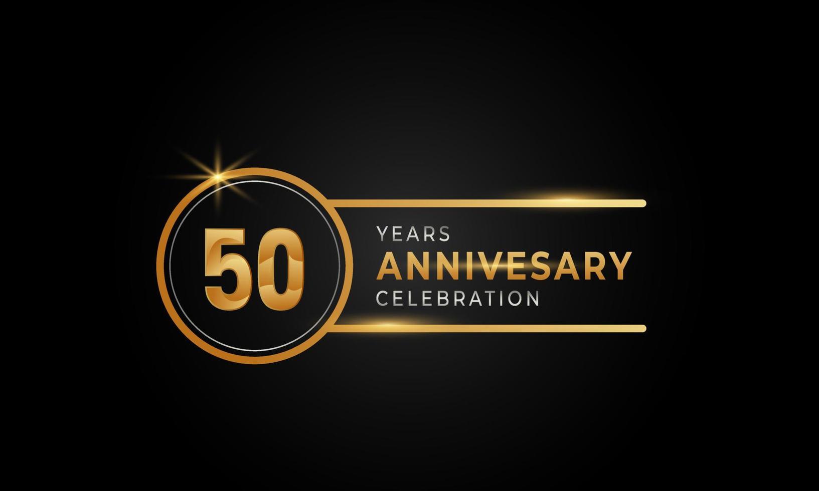 50-årsjubileumsfirande gyllene och silverfärgade med cirkelring för festevenemang, bröllop, gratulationskort och inbjudan isolerad på svart bakgrund vektor