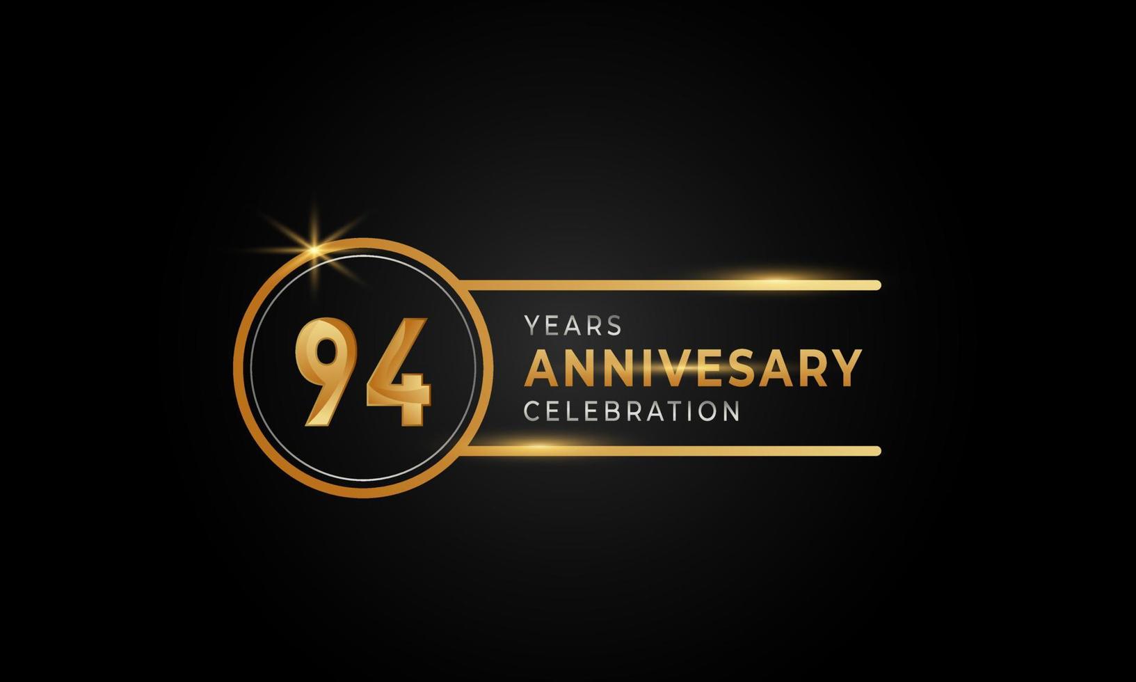 Goldene und silberne Farbe des 94-jährigen Jubiläums mit Kreisring für Feierlichkeiten, Hochzeiten, Grußkarten und Einladungen einzeln auf schwarzem Hintergrund vektor