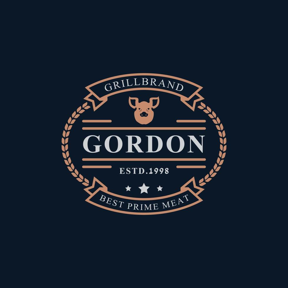 vintage retro abzeichen grill restaurant grill steak haus menü emblem und essen silhouetten typografie logo design vektor