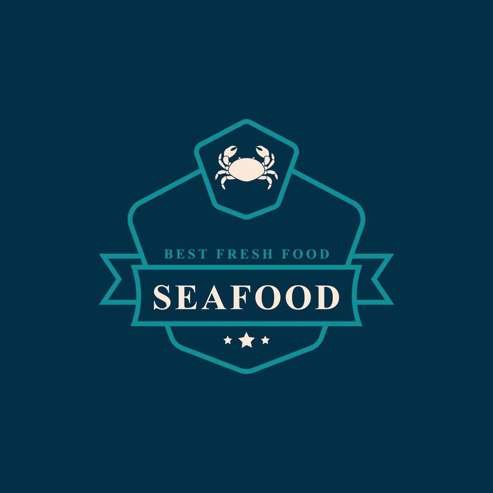 vintage retro badge skaldjur fiskmarknad och restaurang emblem mall silhuetter typografi logotyp design vektor