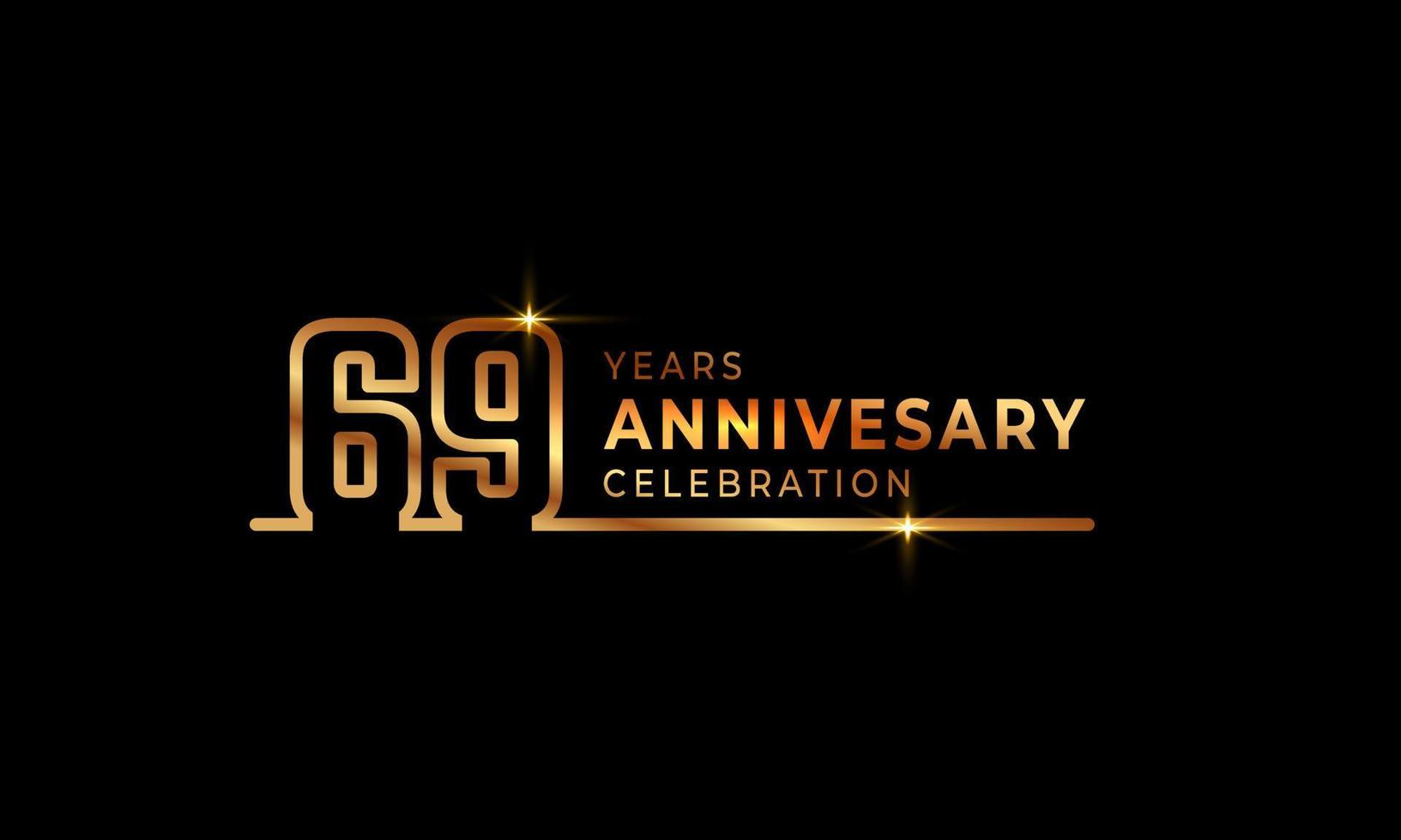 69-årsjubileumslogotyp med gyllene teckensnitt gjorda av en ansluten linje för festevenemang, bröllop, gratulationskort och inbjudan isolerad på mörk bakgrund vektor