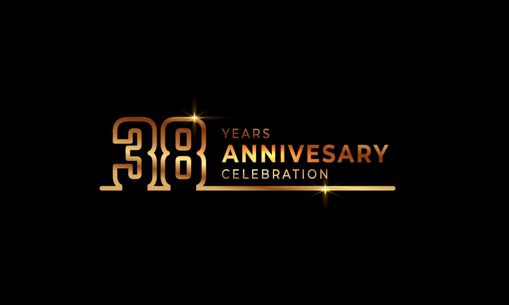 Logotyp zum 38-jährigen Jubiläum mit goldfarbenen Schriftnummern aus einer verbundenen Linie für Feierlichkeiten, Hochzeiten, Grußkarten und Einladungen einzeln auf dunklem Hintergrund vektor