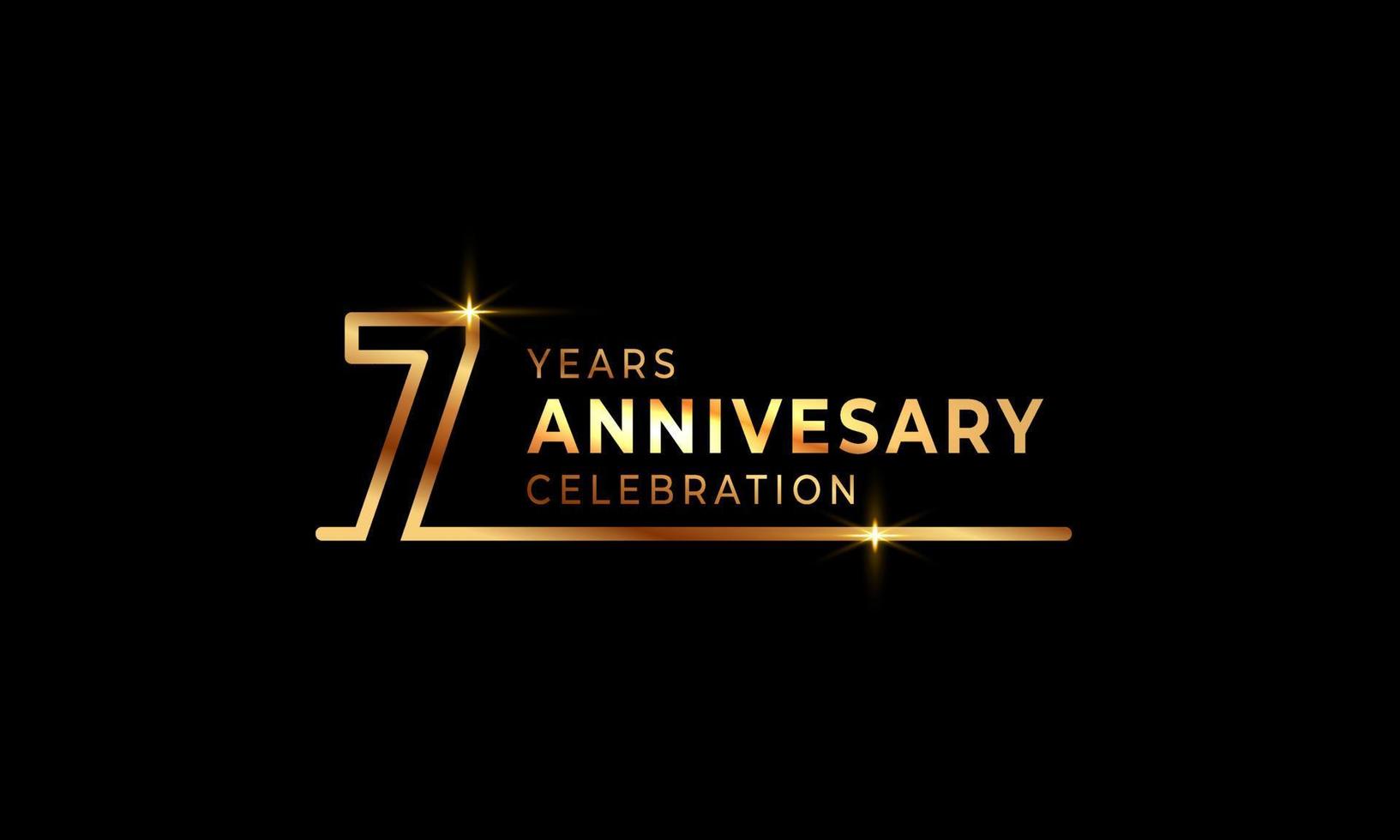 Logotyp zum 7-jährigen Jubiläum mit goldfarbenen Schriftnummern aus einer verbundenen Linie für Feierlichkeiten, Hochzeiten, Grußkarten und Einladungen einzeln auf dunklem Hintergrund vektor