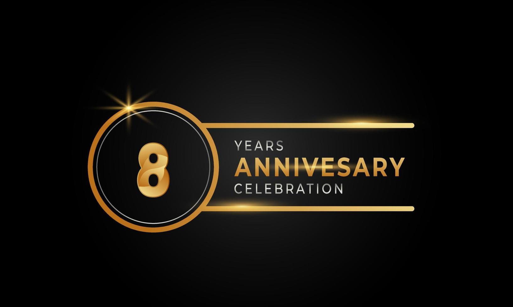 8-jährige Jubiläumsfeier goldene und silberne Farbe mit Kreisring für Feierlichkeiten, Hochzeiten, Grußkarten und Einladungen einzeln auf schwarzem Hintergrund vektor