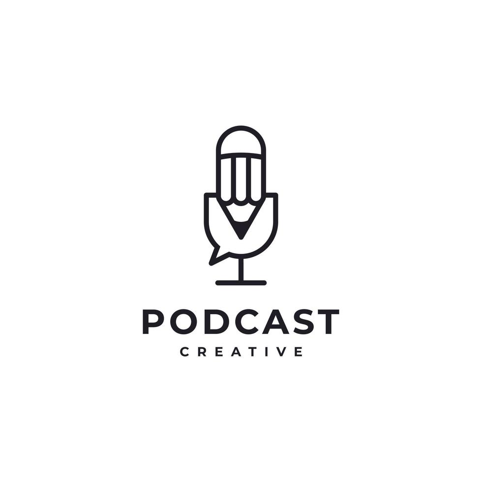 Inspiration für das Design des Mikrofon-Bleistiftmikrofon-Podcast-Radio-Logos vektor