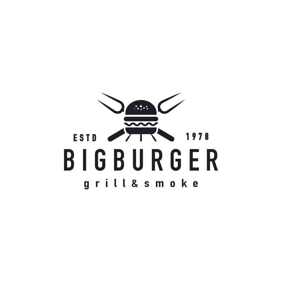 gegrillter burger mit wasserkochergrill geschmolzenem käse-logo-design vektor