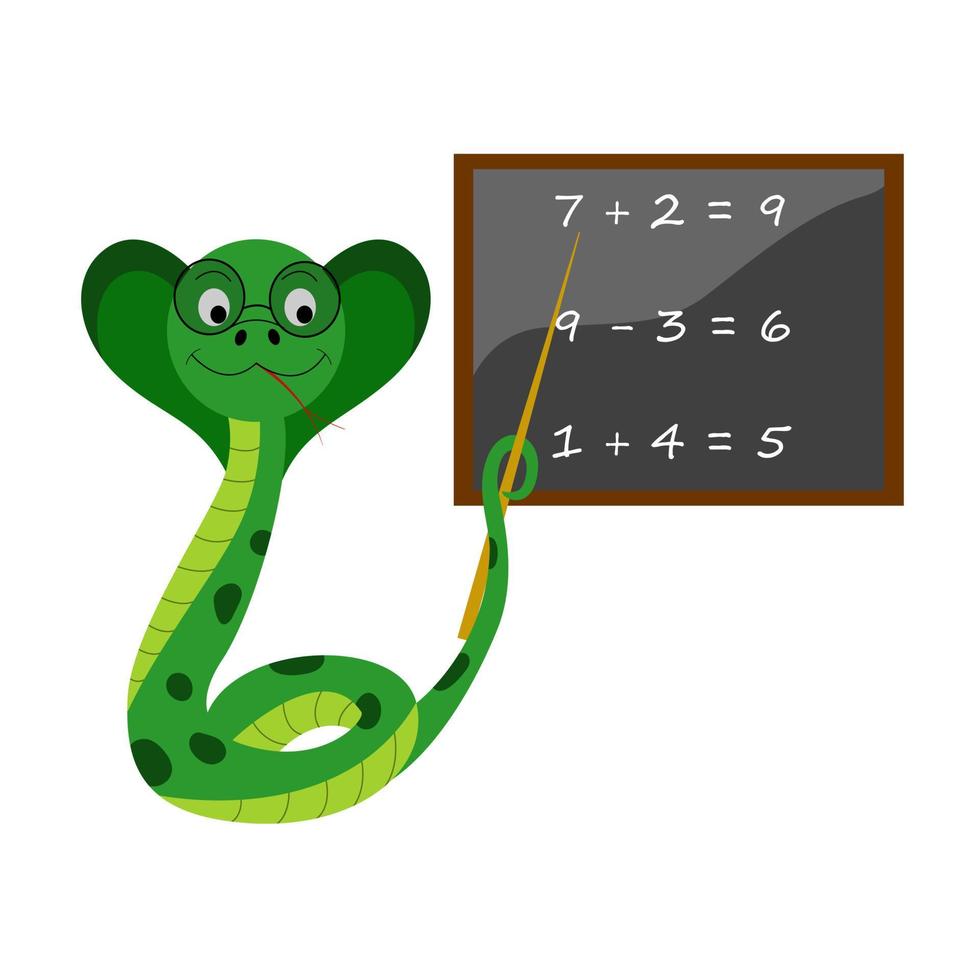 tecknad vektorillustration för barn, en orm undervisar i skolan vektor