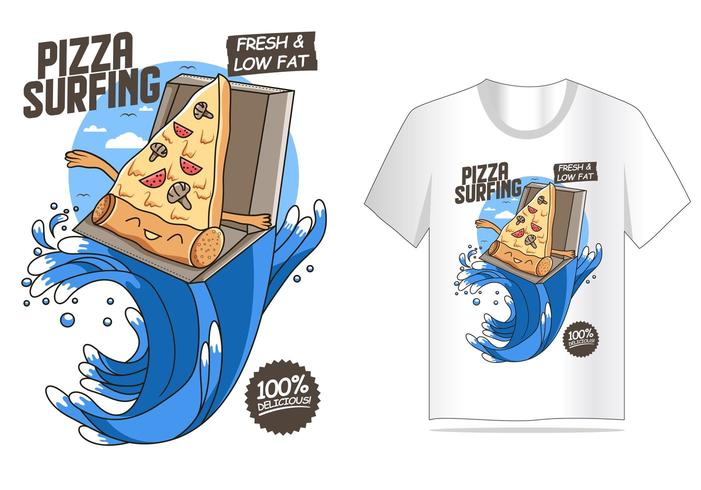 Pizza-surfender T-Shirt Entwurf vektor