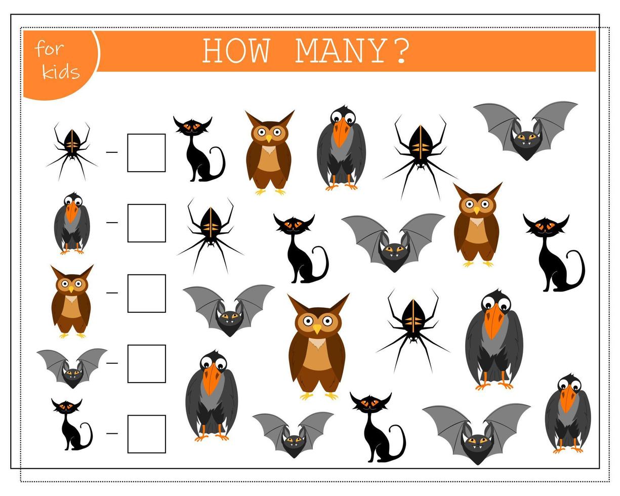 mattespel för barn räkna hur många av dem bat, halloween. vektor