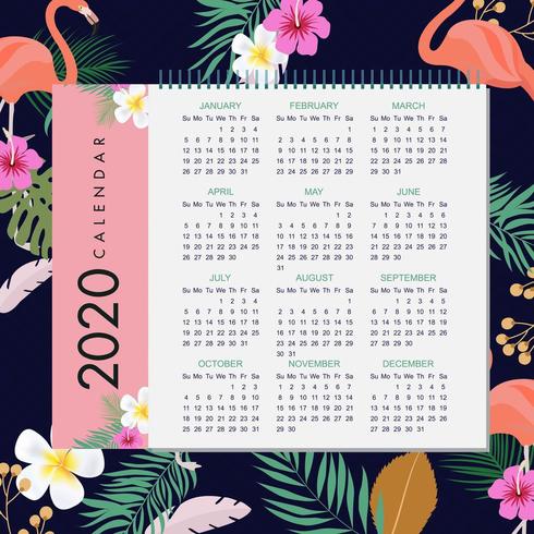 2020 tropischer Kalenderentwurf vektor