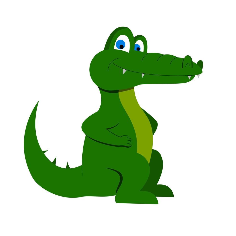 Illustration eines Cartoon-grünen Krokodils lächelnd, sitzend, vektor