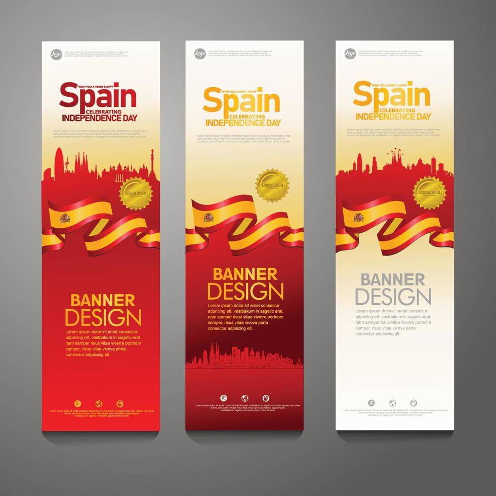 Spanien glad självständighetsdagen konfetti firande bakgrund vertikal banner set vektor