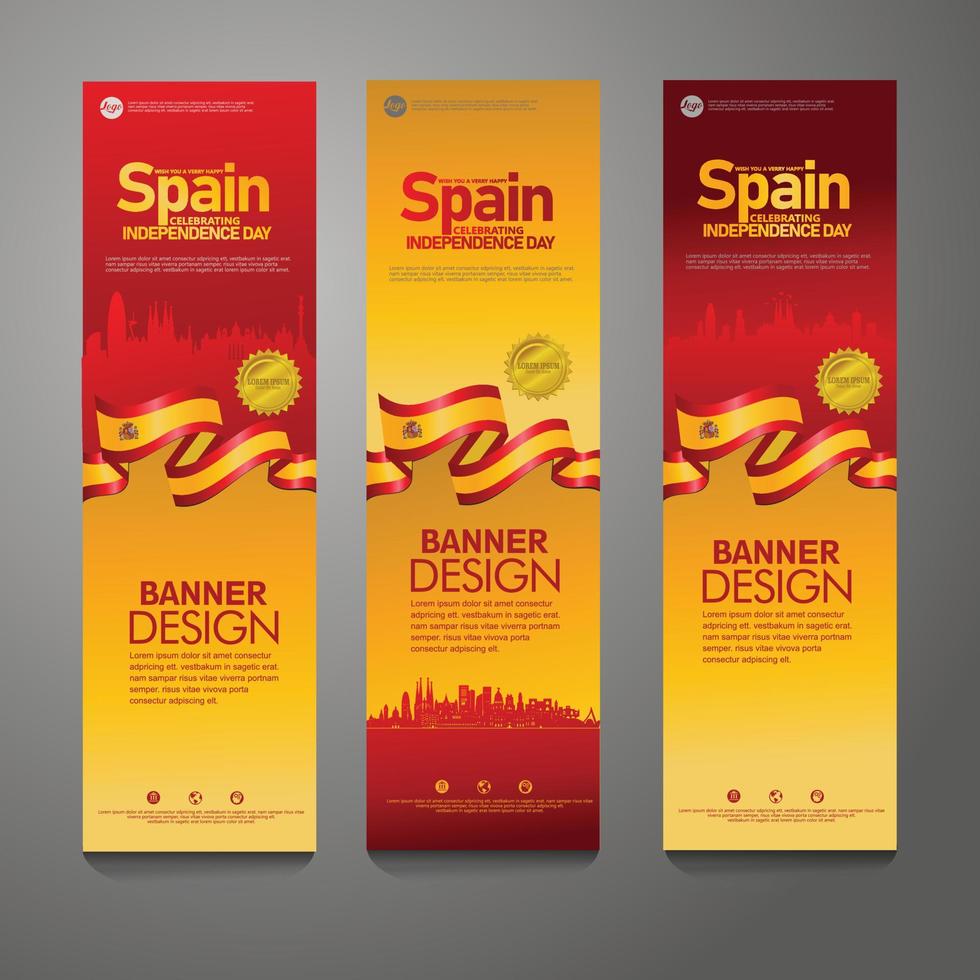 Spanien glad självständighetsdagen konfetti firande bakgrund vertikal banner set vektor
