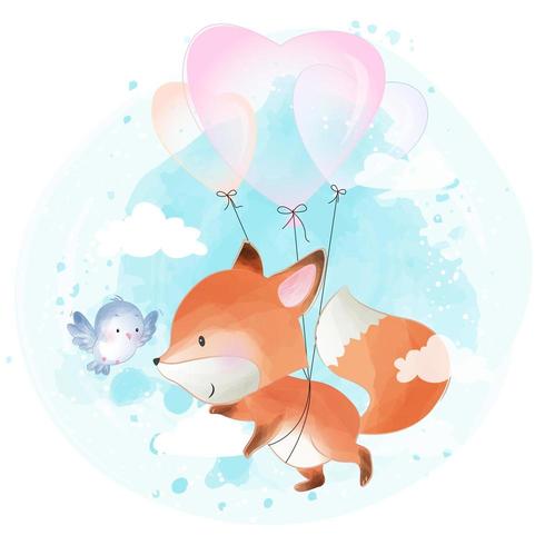 Nettes kleines foxy Fliegen mit Ballon vektor