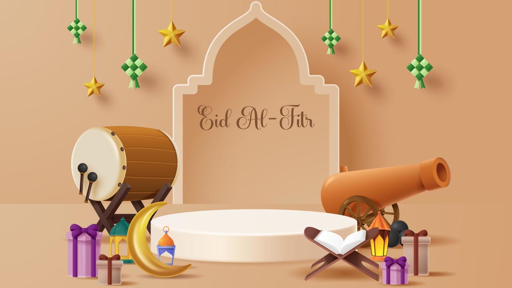 islamisk display podium dekoration bakgrund med islamisk prydnad. vektor 3d illustration
