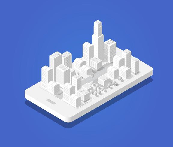 Isometrische Stadt der Karte 3d des mobilen Navigators vektor