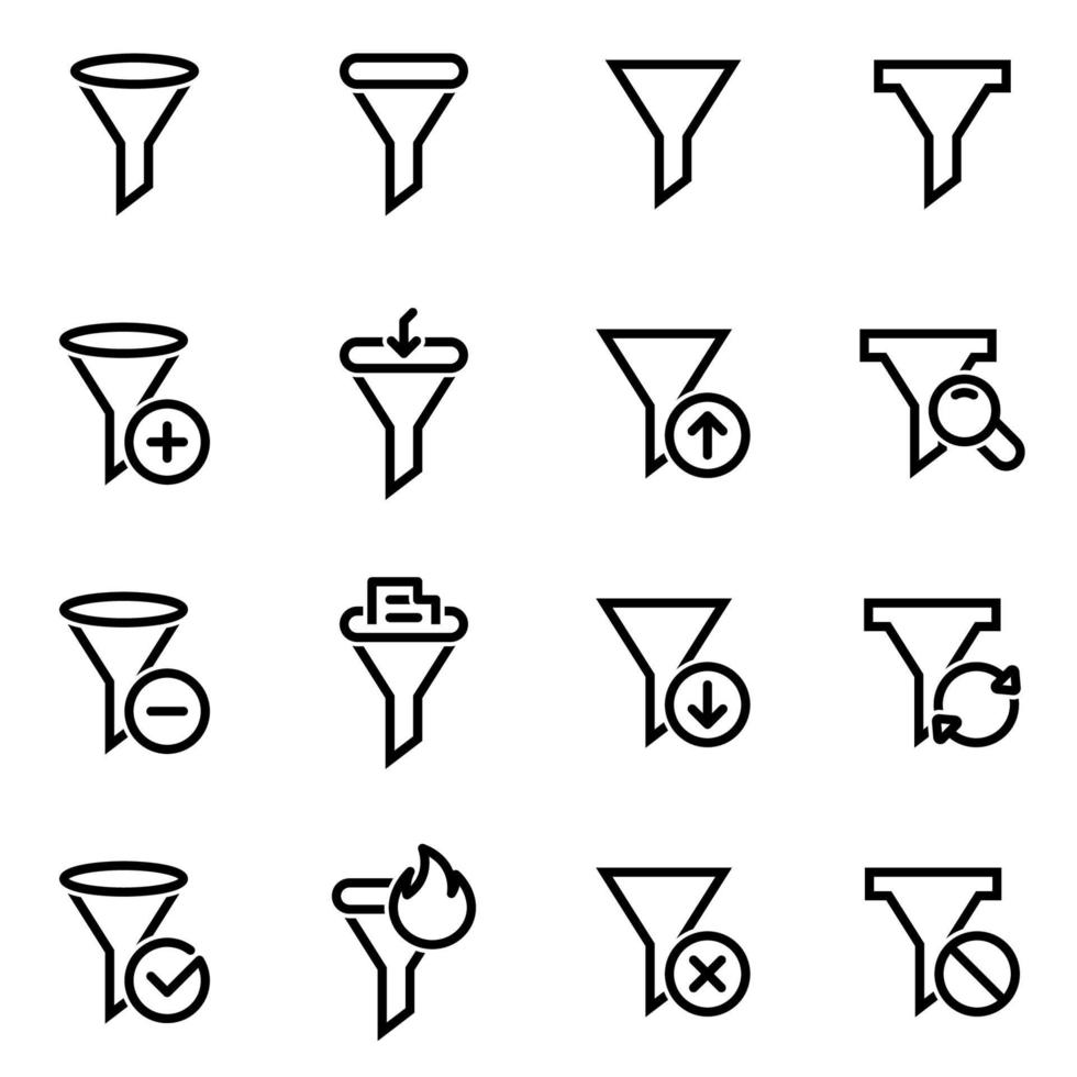 Satz einfacher Symbole zu einem Thema Filter, Vektor, Design, Sammlung, flach, Zeichen, Symbol, Element, Objekt, Illustration, isoliert, linear, Linie. weißer Hintergrund vektor