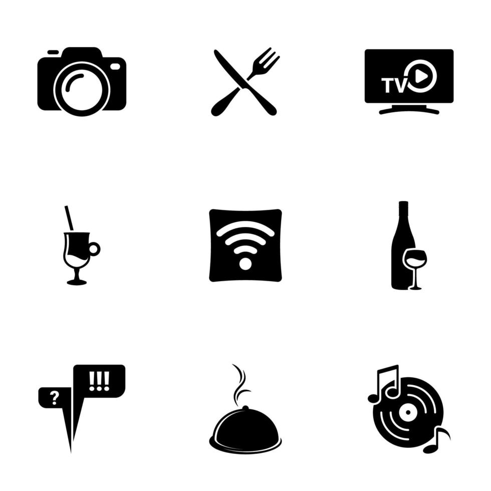 Satz einfache Ikonen auf einem Thema modernes Café, Vektor, Design, Sammlung, flach, Zeichen, Symbol, Element, Gegenstand, Illustration, lokalisiert. weißer Hintergrund vektor