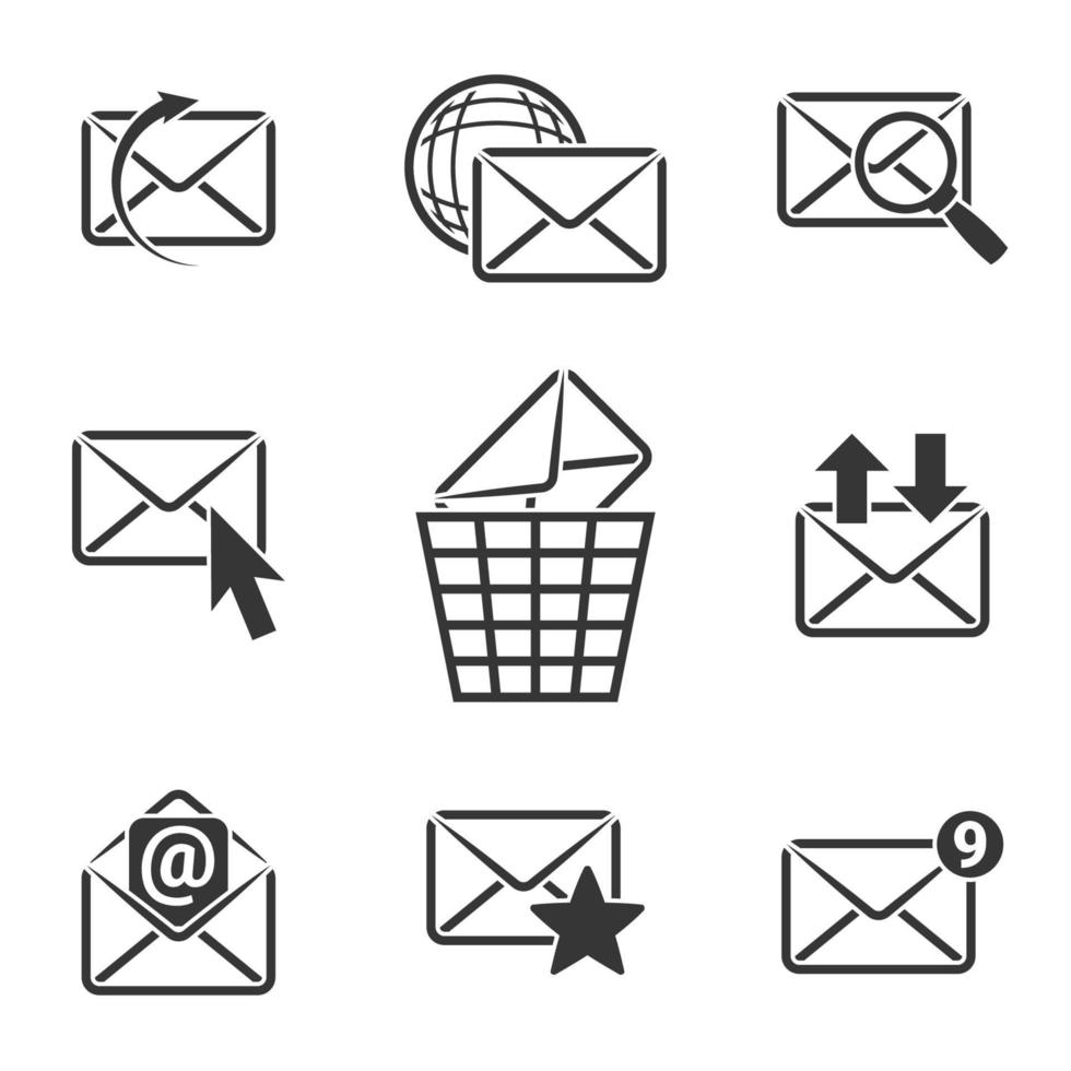 Symbole für Themenkommunikation und E-Mail. weißer Hintergrund vektor
