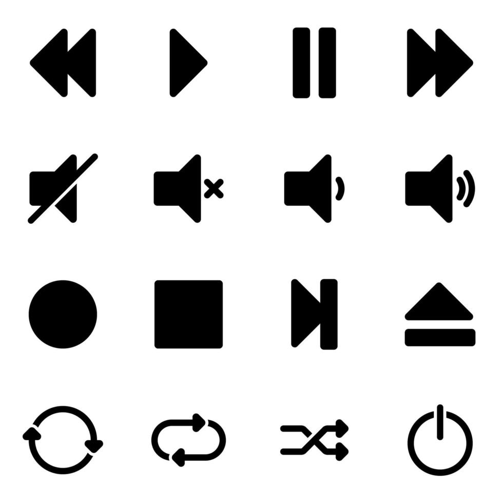 satz einfacher symbole zu einem thema media player, vektor, satz. weißer Hintergrund vektor