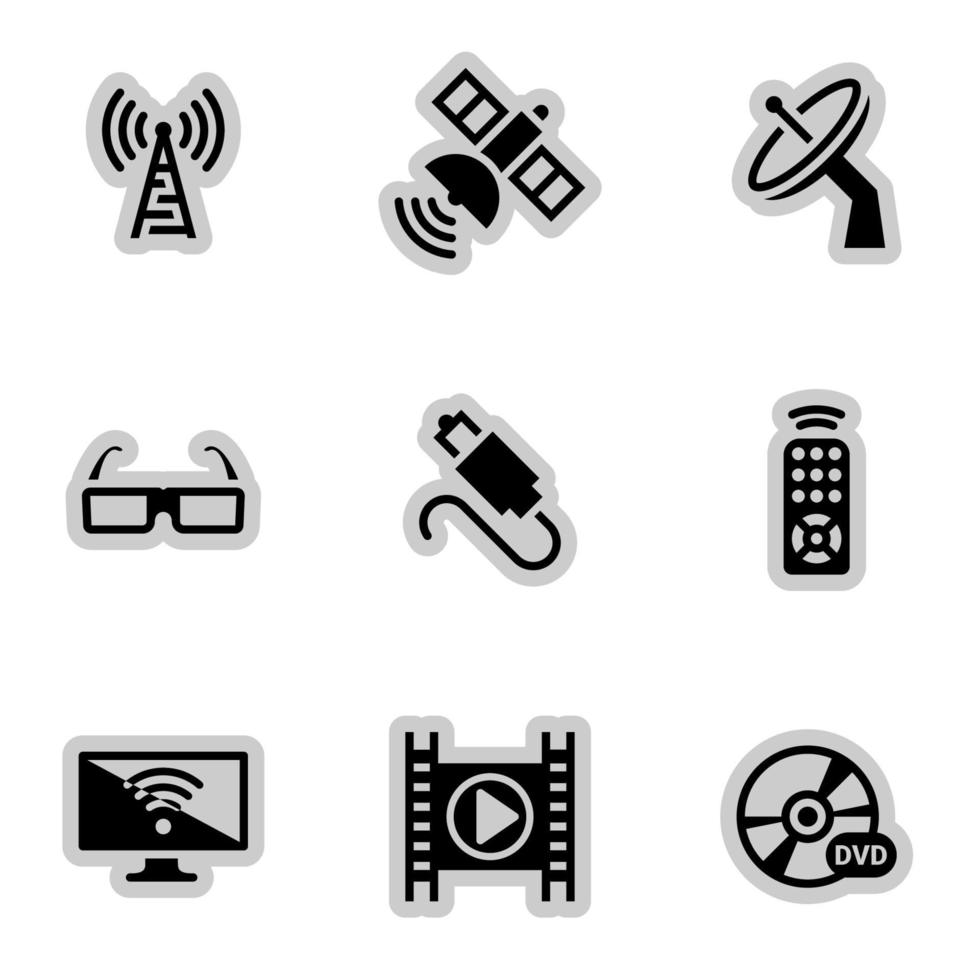 ikoner för tema tv, satellit, sändningar, vektor, ikon, set. vit bakgrund vektor