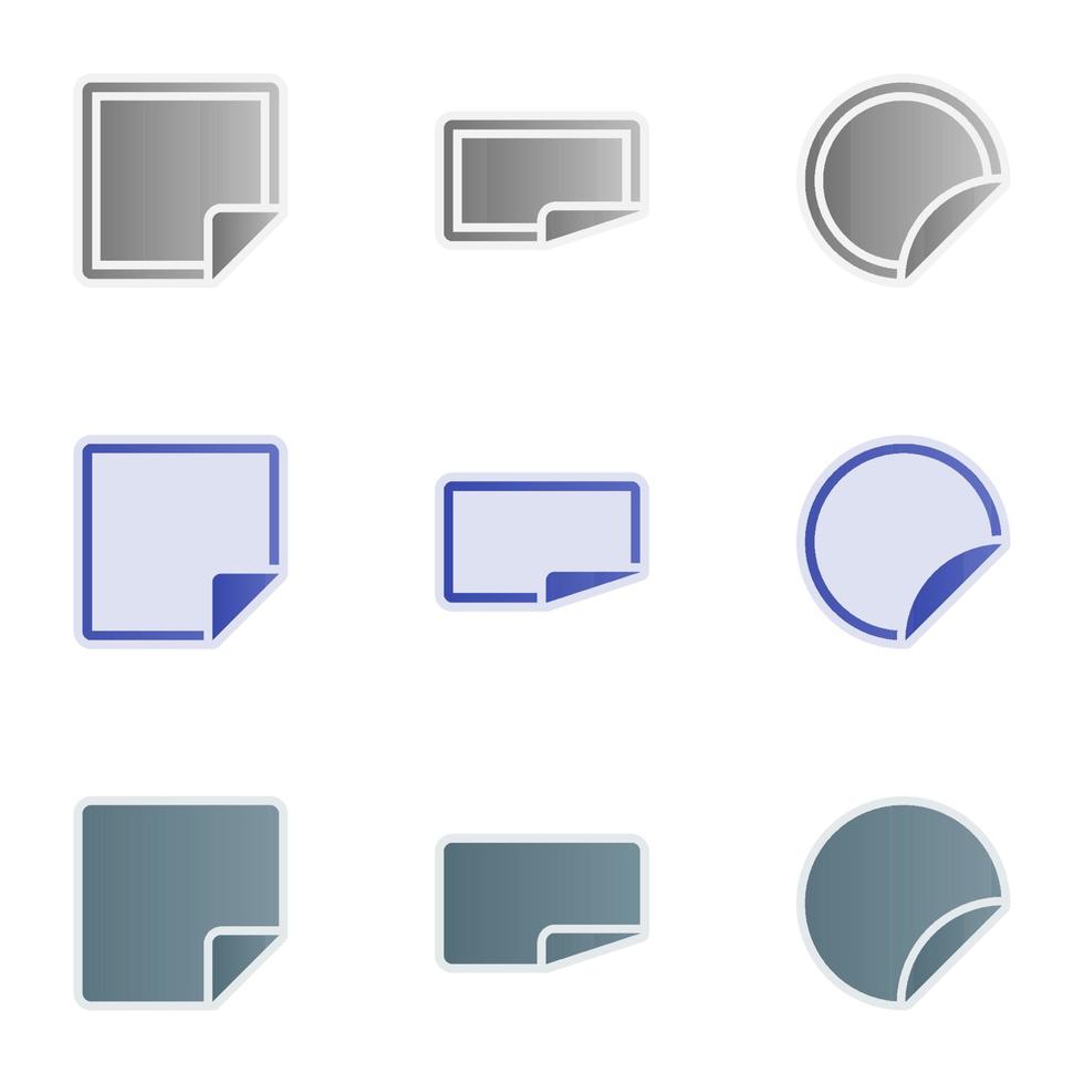 uppsättning enkla ikoner på ett temapapper med vikta hörn av sidan, vektor, design, samling, platt, tecken, symbol, element, objekt, illustration, isolerade. vit bakgrund vektor