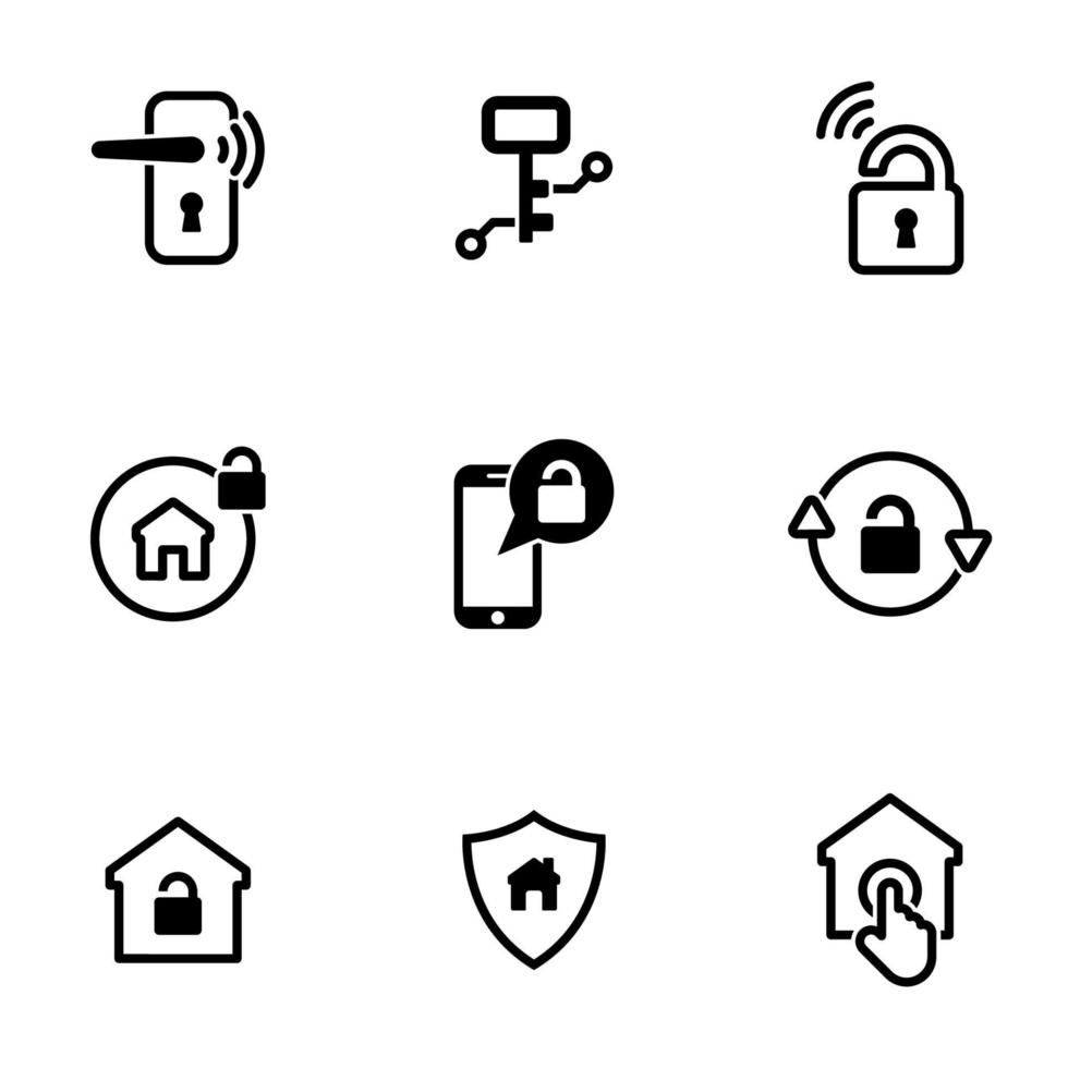 uppsättning enkla ikoner på ett tema smart dörrlås, vektor, design, samling, platt, tecken, symbol, element, objekt, illustration, isolerade. vit bakgrund vektor