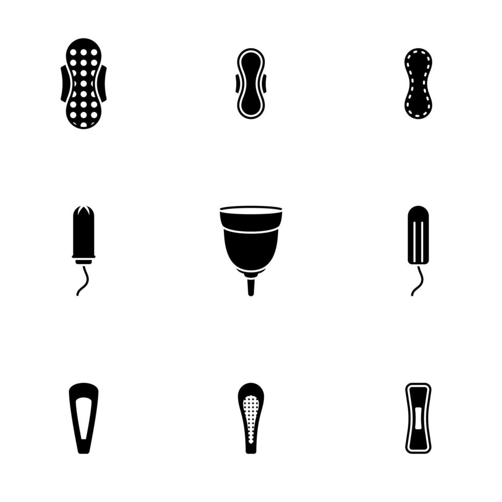 Satz einfacher Symbole zu einem Thema Damenbinden und Baumwolltampon, Vektor, Design, Sammlung, flach, Zeichen, Symbol, Element, Objekt, Illustration, isoliert. weißer Hintergrund vektor